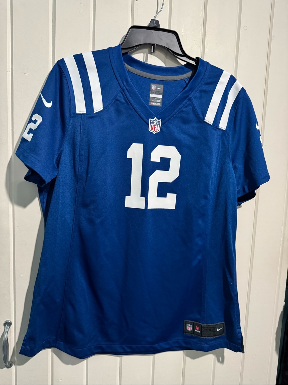 Nike Men’s Royal Blue and White #12 Football Jersey Colts Luck
